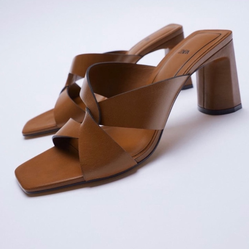 NWT Zara Leather Block Heel Sandals EU 40 / US Size 9 Airfit Technology SOLD OUT
